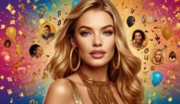 Famous Birthdays blog cover with celebrity portraits, calendar, and confetti