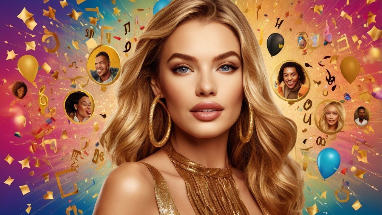 Famous Birthdays blog cover with celebrity portraits, calendar, and confetti