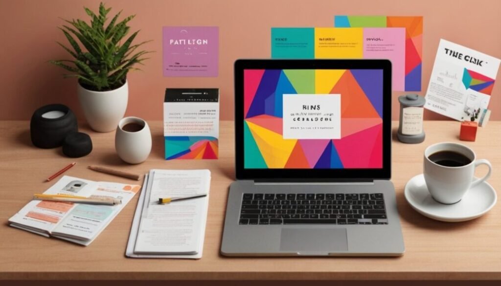 Creative workspace showing tools and process for beginners learning how to make a book cover.