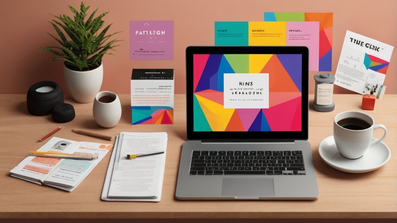 Creative workspace showing tools and process for beginners learning how to make a book cover.