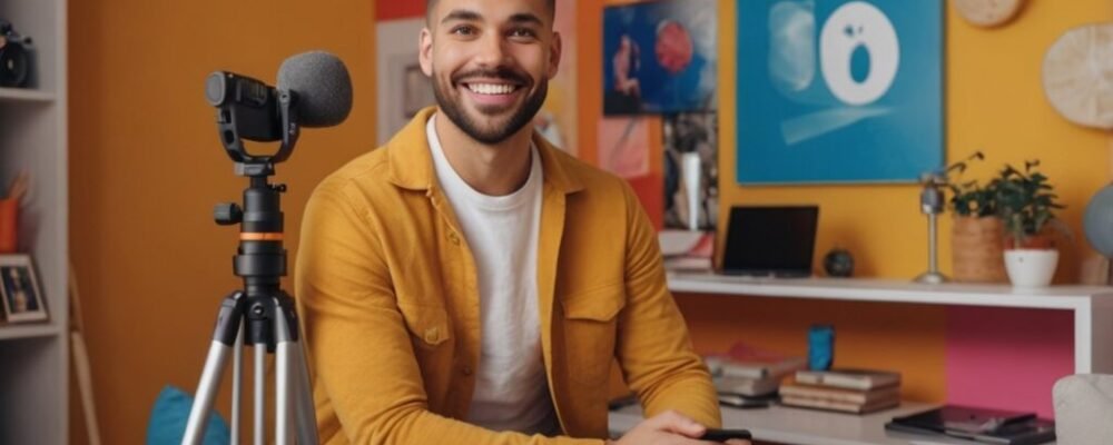 Content creator recording video for social media platforms