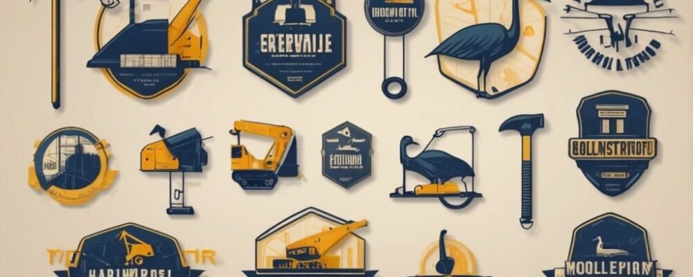 5 Construction logo ideas featuring industrial icons and strong bold typography