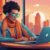 Social media design blog cover showing creative workspace with colorful posts and digital marketing icons