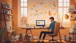 Freelance writer working from home in 2025 with digital tools and cozy workspace