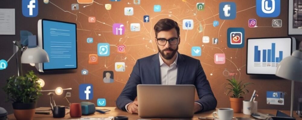 1 llustration of marketer building a paid social media strategy for Facebook and Instagram