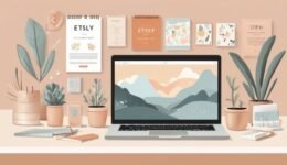 Etsy digital products displayed on a laptop and tablet