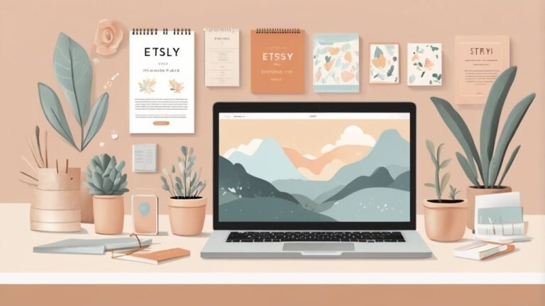 Etsy digital products displayed on a laptop and tablet