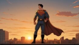 comic book cover with superhero action scene