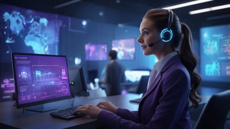 AI customer service agent assisting customers with chatbot interface